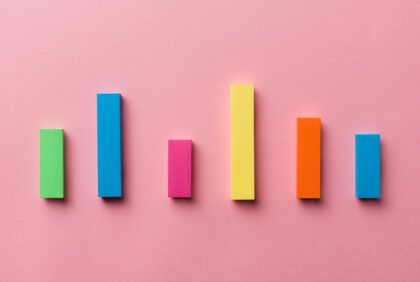 pink background with 2d coloured bar charts